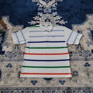 Lacoste Polo with Blue, Green, and Orange Stripes